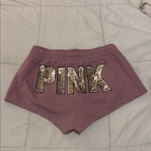 PINK Victoria's Secret Mauve Lounge Shorts with Gold Sequin Logo